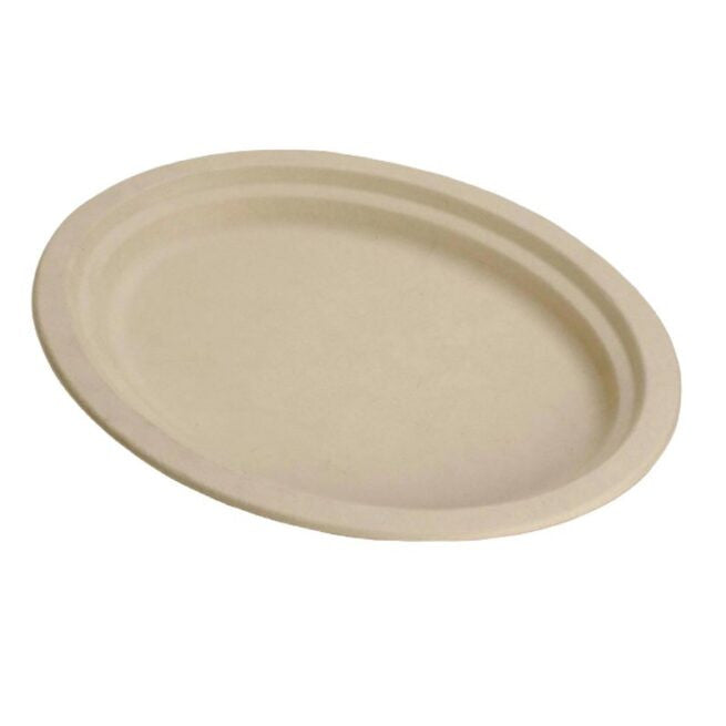 Assiette jetable ovale Nature 26 × 19 cm en cellulose, lot de 50 - Ecobioshopping