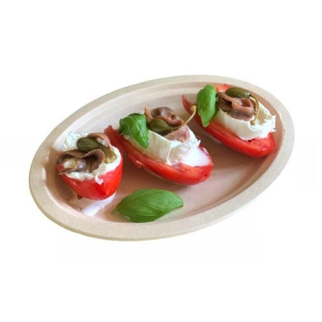 Assiette jetable ovale Nature 26 × 19 cm en cellulose, lot de 500 - Ecobioshopping