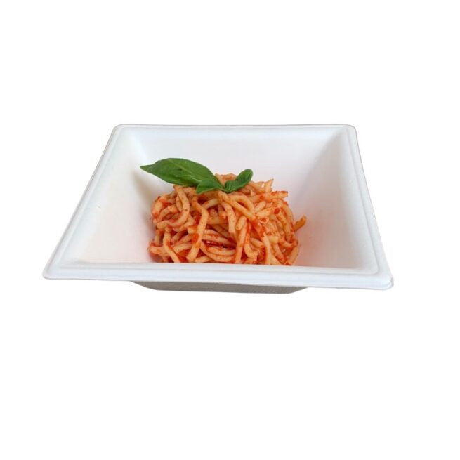 Barquette jetable Élégance 450 ml 16x16 en cellulose, lot de 50 - Ecobioshopping