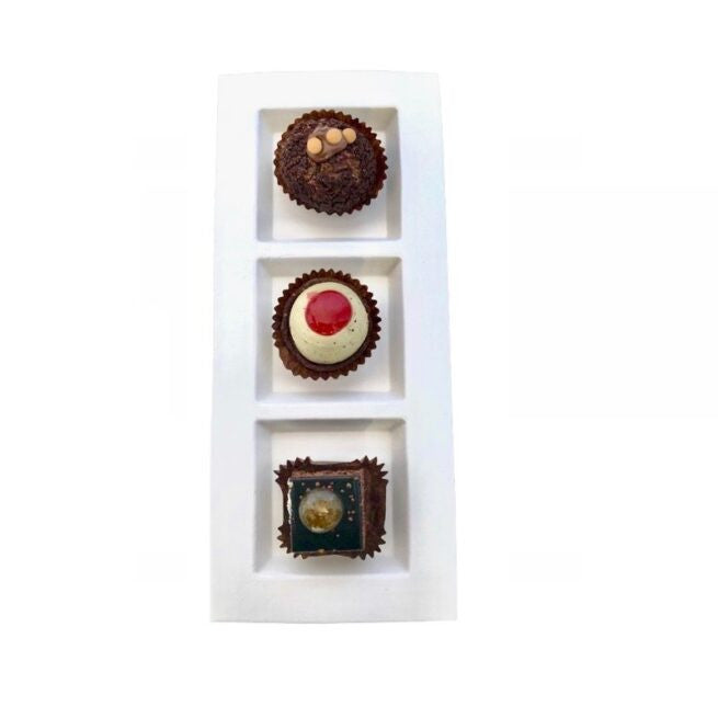 Plateau Dedra trois compartiments 26 × 11 cm en cellulose, lot de 50 - Ecobioshopping