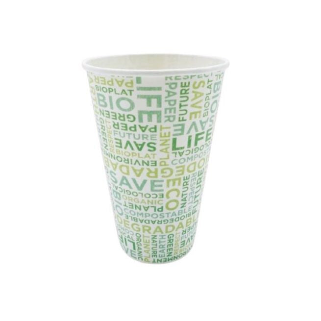 Verre jetable Texte Bio 350 ml, lot de 100 - Ecobioshopping