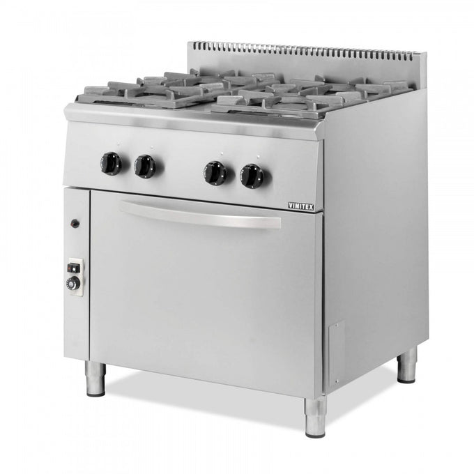 Fourneau gaz 4 feux sur four statique GN 2/1 - L 800 x P 700 mm - 204STVE - Vimitex - vue 1