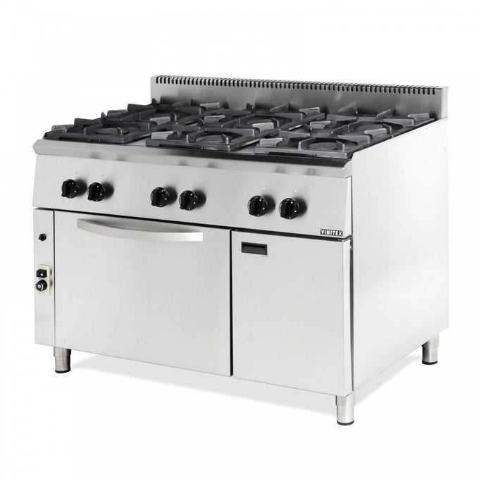 Fourneau gaz 6 feux sur four statique GN 2/1 - L 1200 x P 700 mm - 206STVE - Vimitex - vue 1