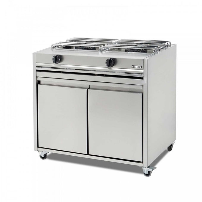 Fourneau gaz 2 feux sur soubassement pour marmites Ø 450 mm - 0302A-D45M - Vimitex - vue 1
