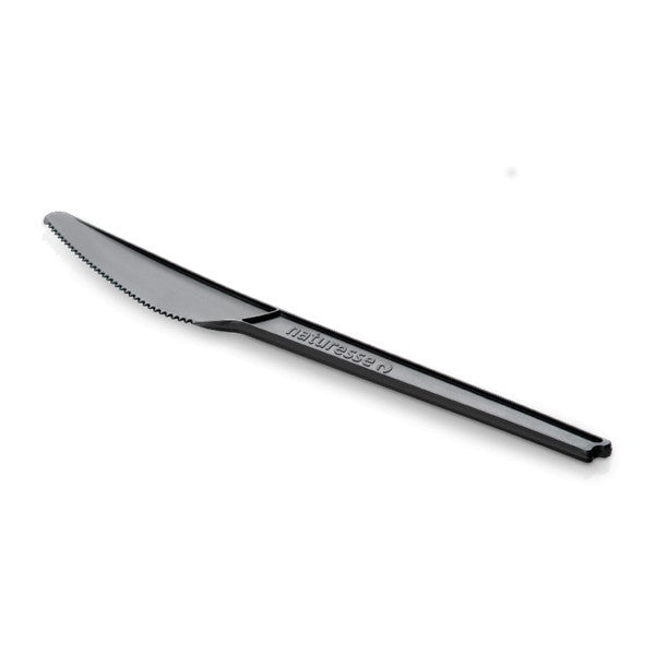 Couteau jetable noir 16 cm en PLA, lot de 1000 - Ecobioshopping