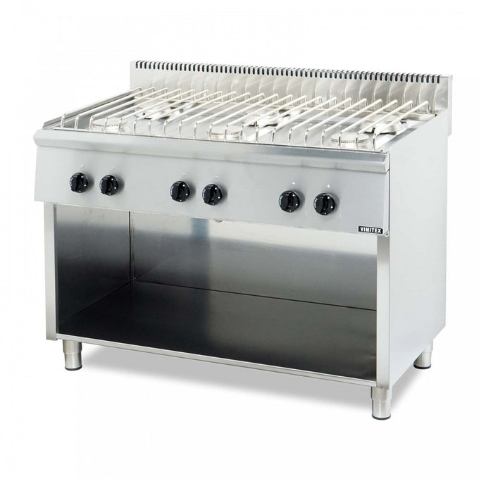 Fourneau gaz 6 feux sur soubassement grilles fonte - 0206ST-M - Vimitex - vue 2