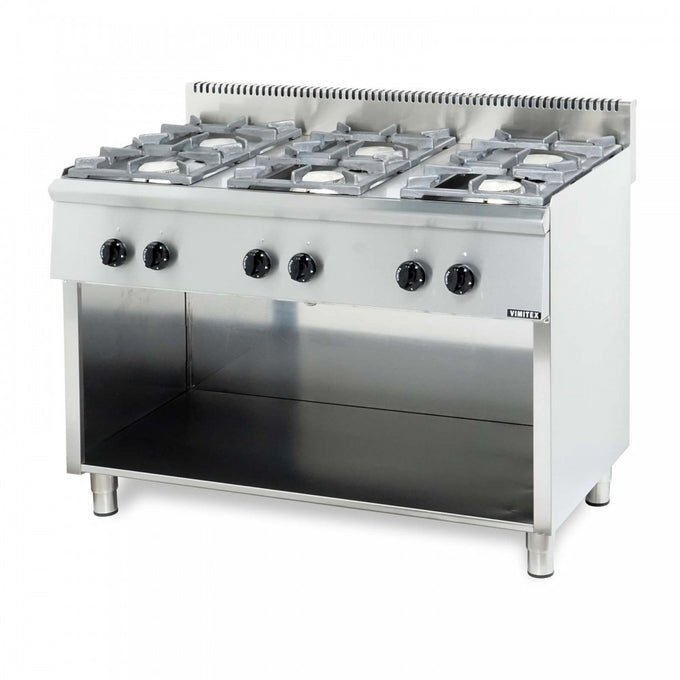 Fourneau gaz 6 feux sur soubassement grilles fonte - 0206ST-M - Vimitex - vue 1
