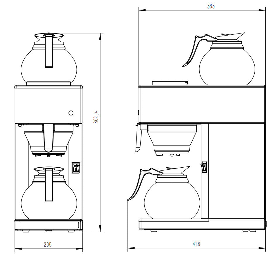 Machine café 2 carafes en verre 1.8 l 205x405x455 mm 2.02 kW Combisteel - vue 2 - Machine à café professionnelle pro CHR - Cuistéo