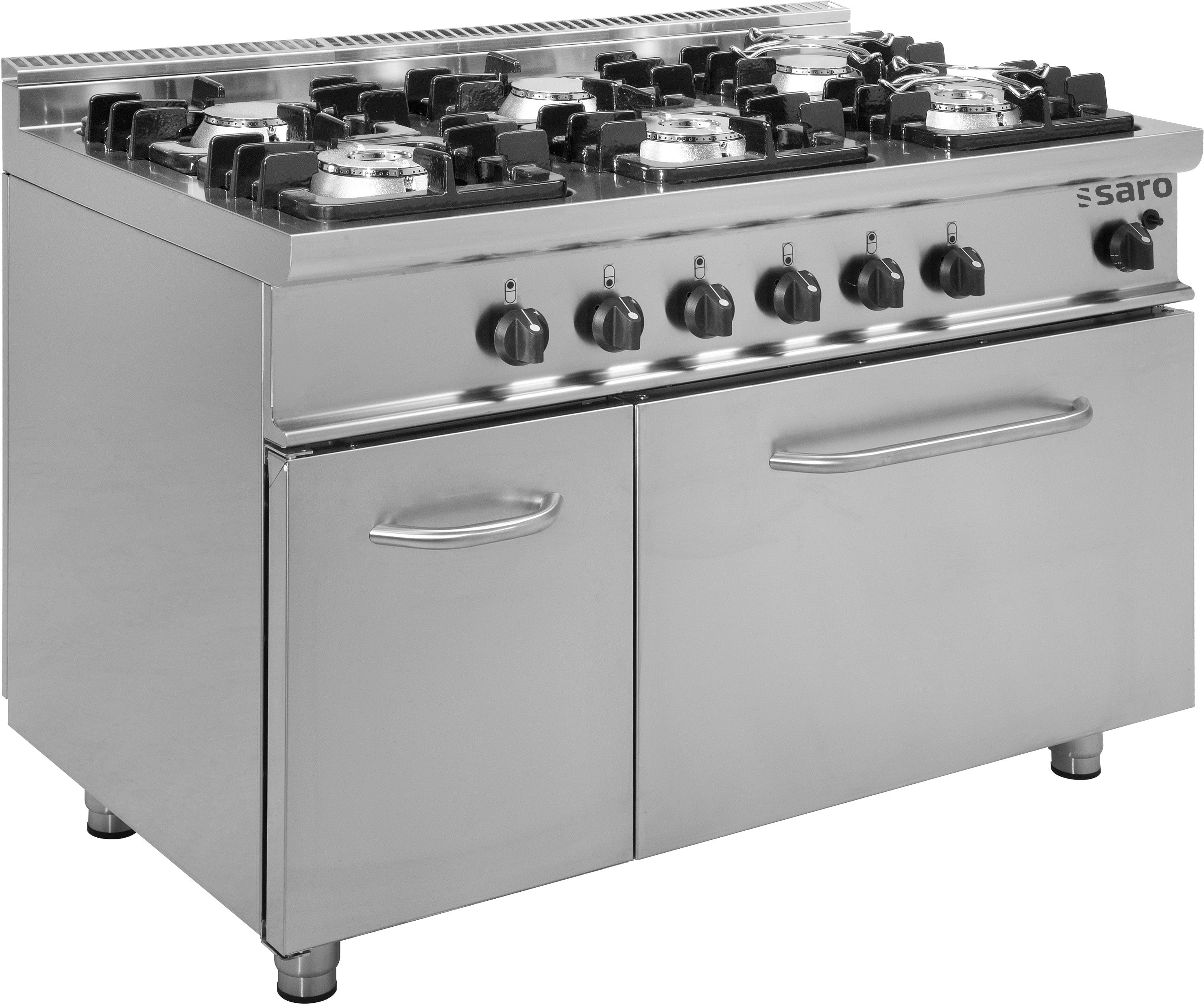 Cuisinière gaz - 6 feux - Four gaz 120L - 44.8 kW - E7/KUPG6LN Saro - Four mixte professionnel CHR - matériel cuisine pro - Cuistéo