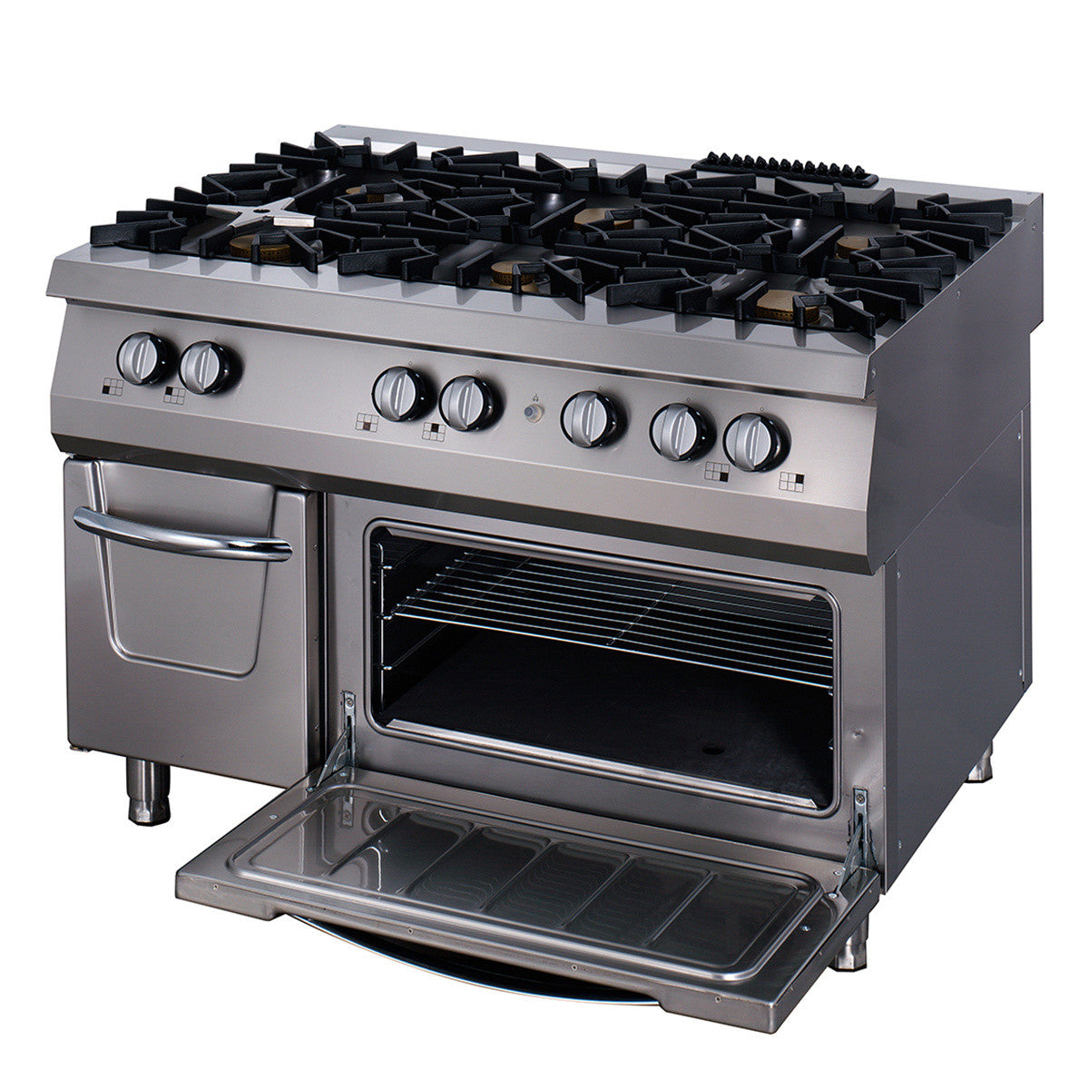 Cuisinière 6 brûleurs - Triple unité - Profondeur de 90cm - Four inclus - Gaz 3 kW Maxima - Four mixte professionnel CHR - matériel cuisine pro - Cuistéo