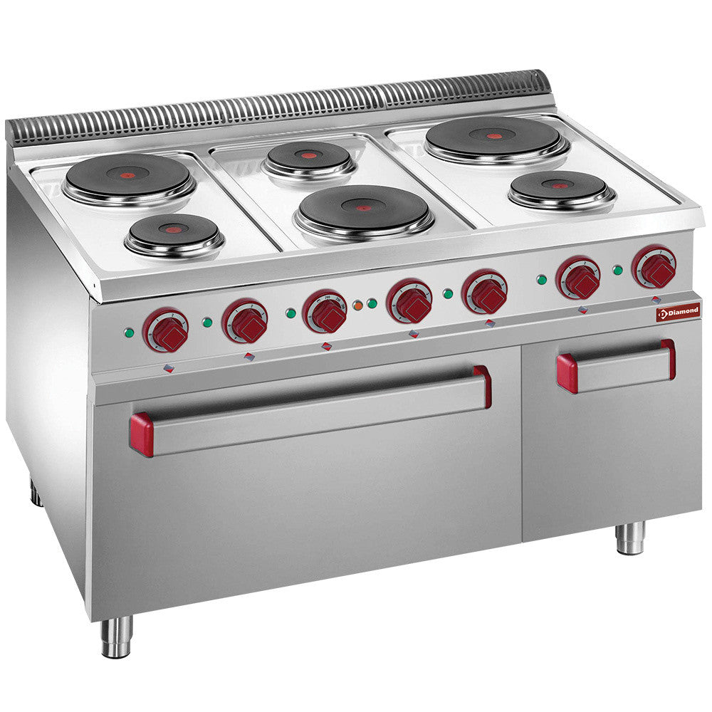 Fourneau électrique 6 plaques rondes four/grill - Diamond