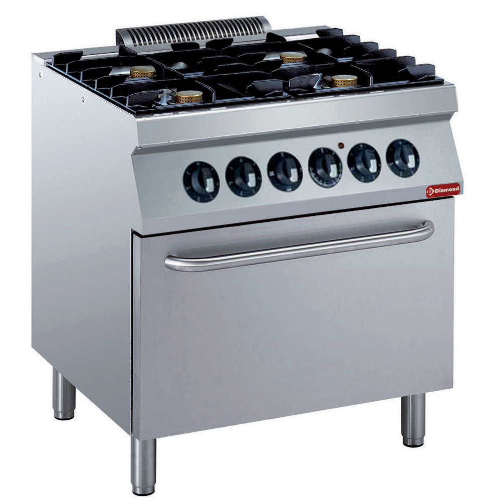 Fourneau gaz 4 feux + four électrique GN 2/1 - Diamond