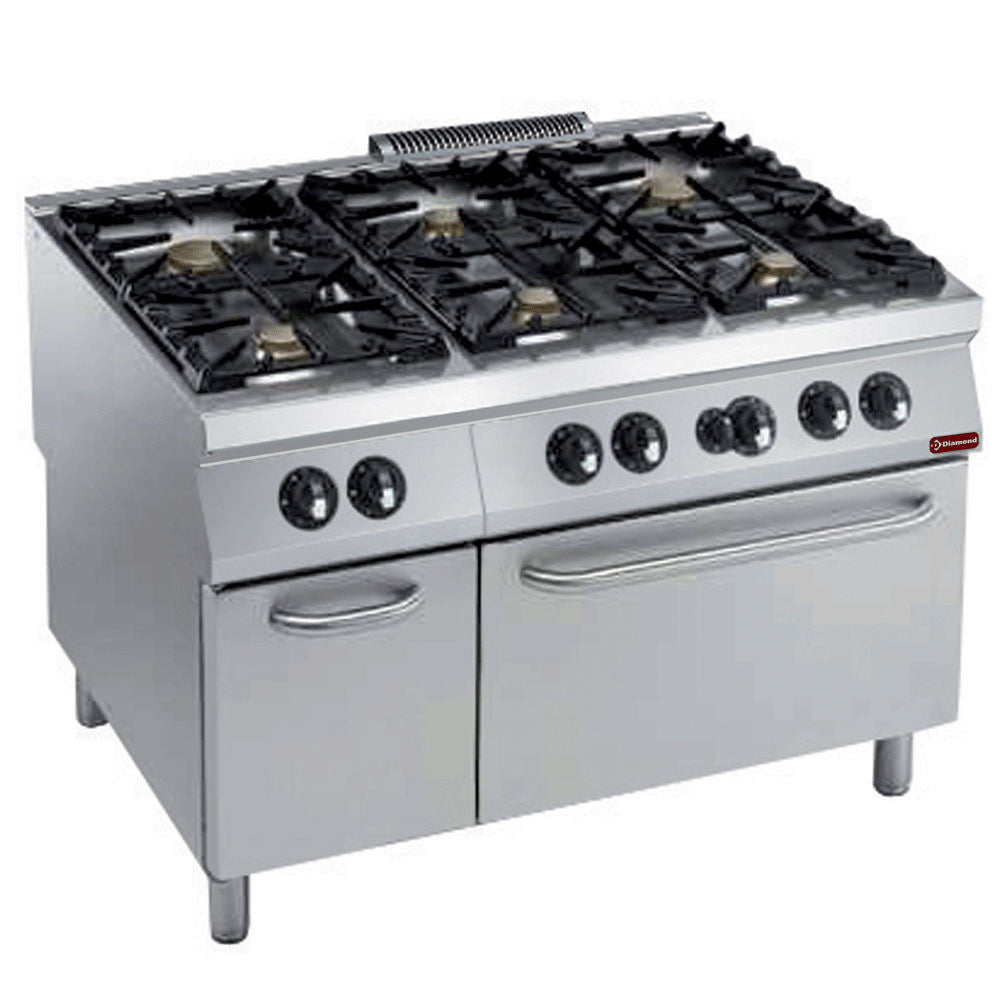 Fourneau tout gaz 6 feux gaz + four GN 2/1 - Diamond