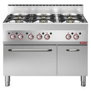 Fourneau 6 feux sur four gaz et armoire - Diamond