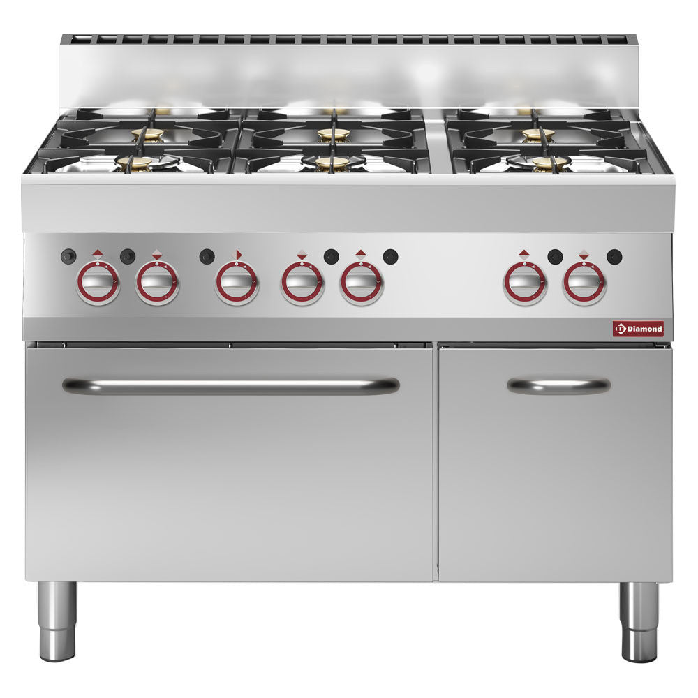 Fourneau 6 feux sur four gaz et armoire - Diamond