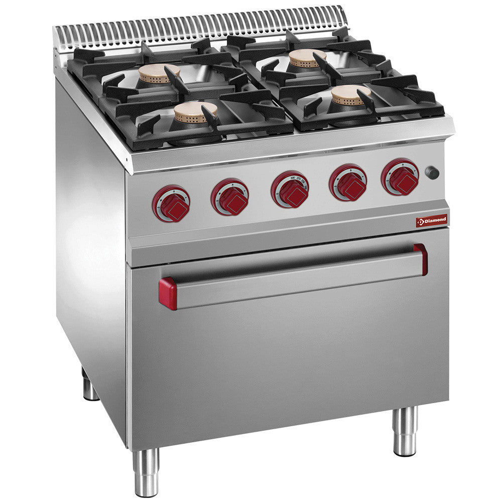 Fourneau gaz 4 feux vifs + four élec GN2/1 - Diamond