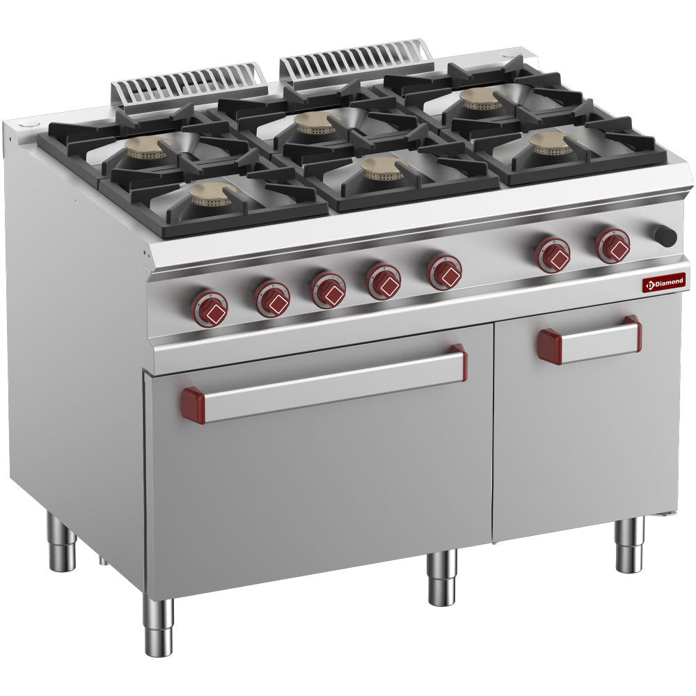 Fourneau tout gaz 6 feux + four GN 2/1 - Diamond