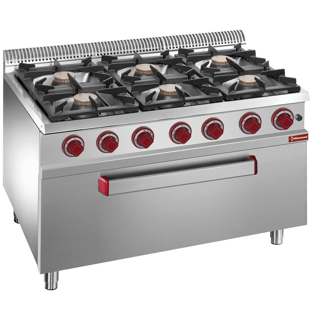 Fourneau 6 feux vifs - four maxi gaz 1porte - Diamond