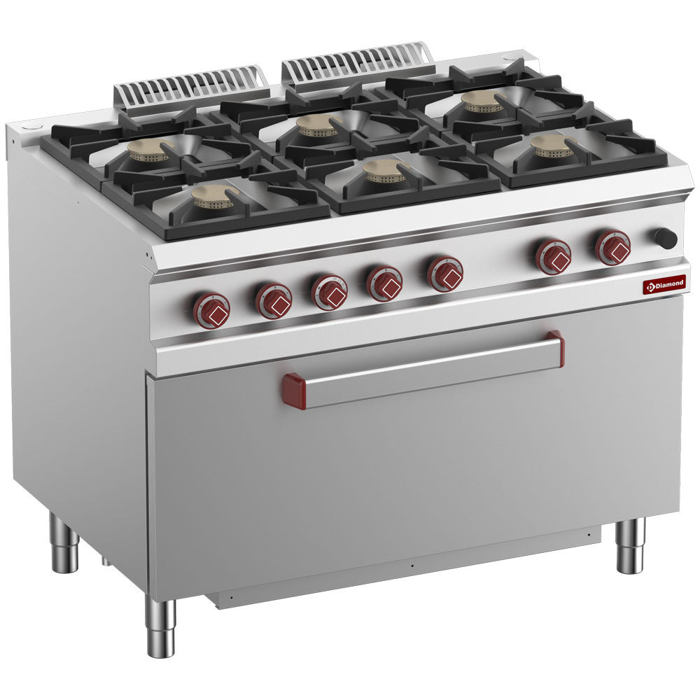 Fourneau 6 feux - four maxi gaz 1 porte - Diamond