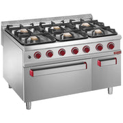 Fourneau 6 feux sur four gaz - GN 2/1- armoire - Diamond