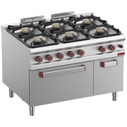 Fourneau 6 feux - four gaz GN 2/1 et armoire - Diamond