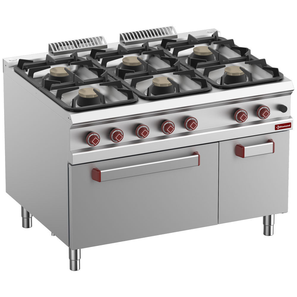 Fourneau 6 feux - four gaz GN 2/1 et armoire - Diamond