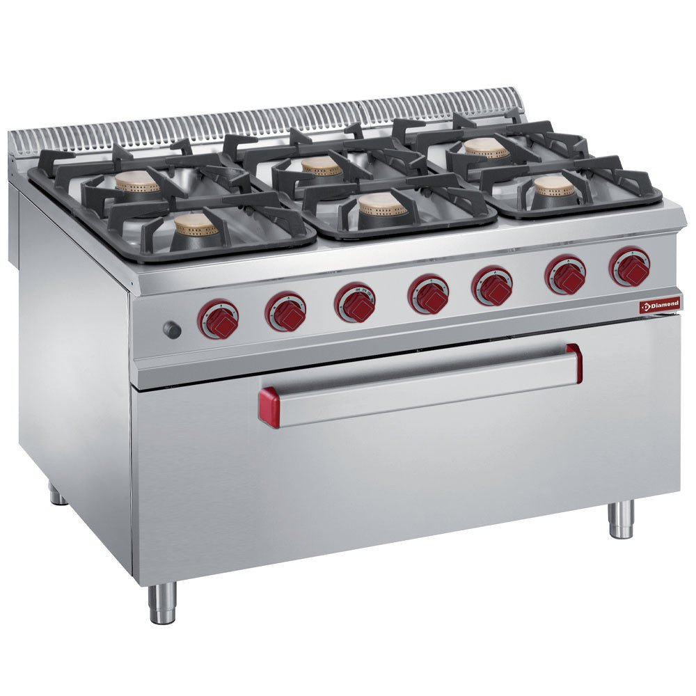 Fourneau 6 feux sur maxi four gaz - Diamond