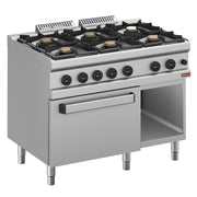 Fourneau gaz 6 feux vifs - four gaz GN 2/1- armoire - Diamond