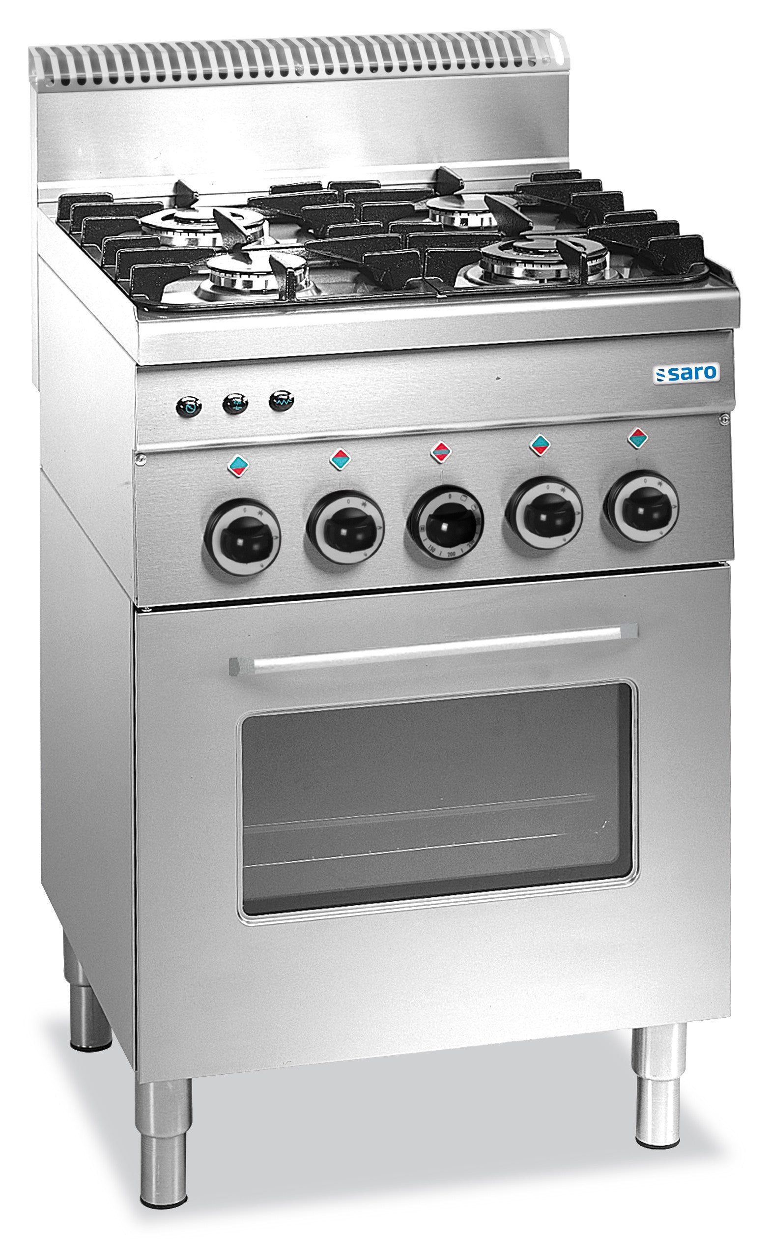 Cuisinière gaz - 4 feux - Four électrique - Convection - 13.7 kW - Line 600 G4SF Saro - Four mixte professionnel CHR - matériel cuisine pro - Cuistéo