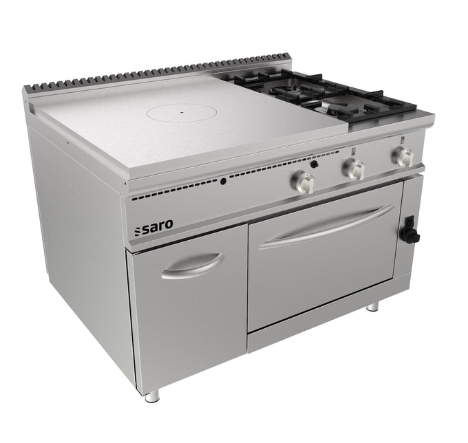 Cuisinière gaz - Plaque chauffante - 2 feux - Four - 33.5 kW - LQ/TPG6LO Saro - Four mixte professionnel CHR - matériel cuisine pro - Cuistéo