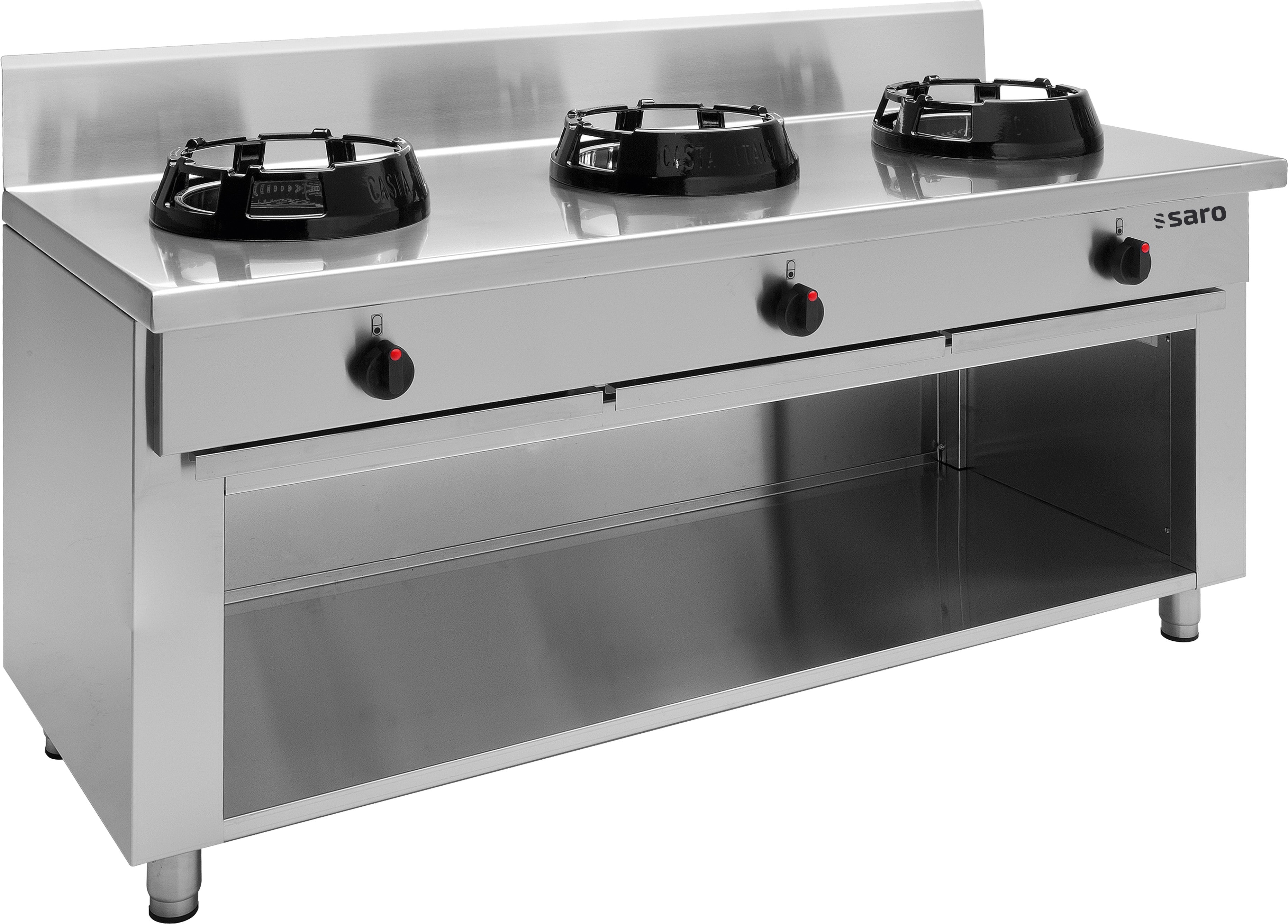 Cuisinière wok gaz - 3 brûleurs - 63 kW - CC/03 700x400x1085 mm Saro - Four mixte professionnel CHR - matériel cuisine pro - Cuistéo