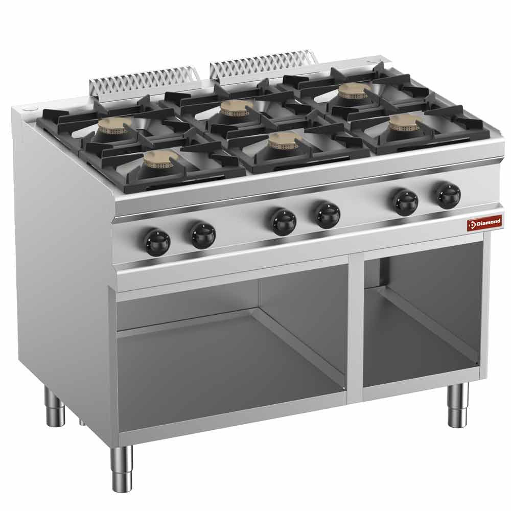 Fourneau gaz 6 feux vifs sur armoire GN2/1 - Diamond