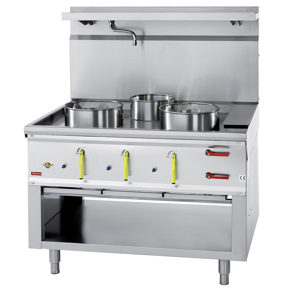 Fourneau wok 3 brûleurs avec rideau d'eau - Diamond