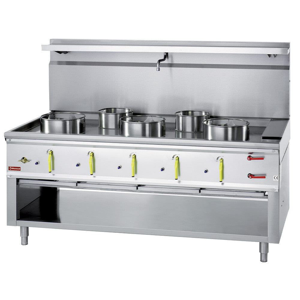 Fourneau wok 5 brûleurs avec rideau d'eau - Diamond