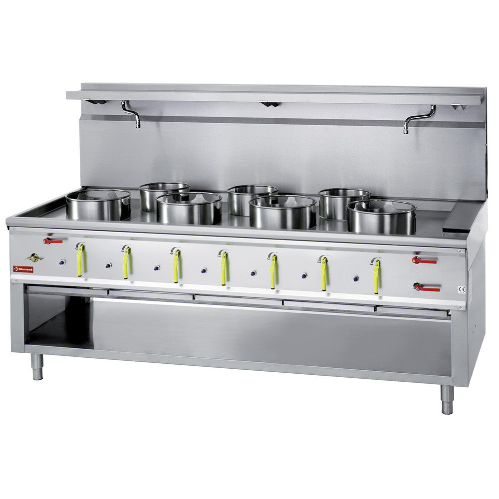 Fourneau wok 7 brûleurs avec rideau d'eau - Diamond