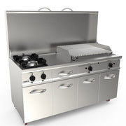 Îlot de cuisine mobile - 2 brûleurs - Grill pierre de lave - 28 kW - Filchef Saro - Fourneau sur meuble électrique professionnel CHR - matériel cuisine pro - Cuistéo