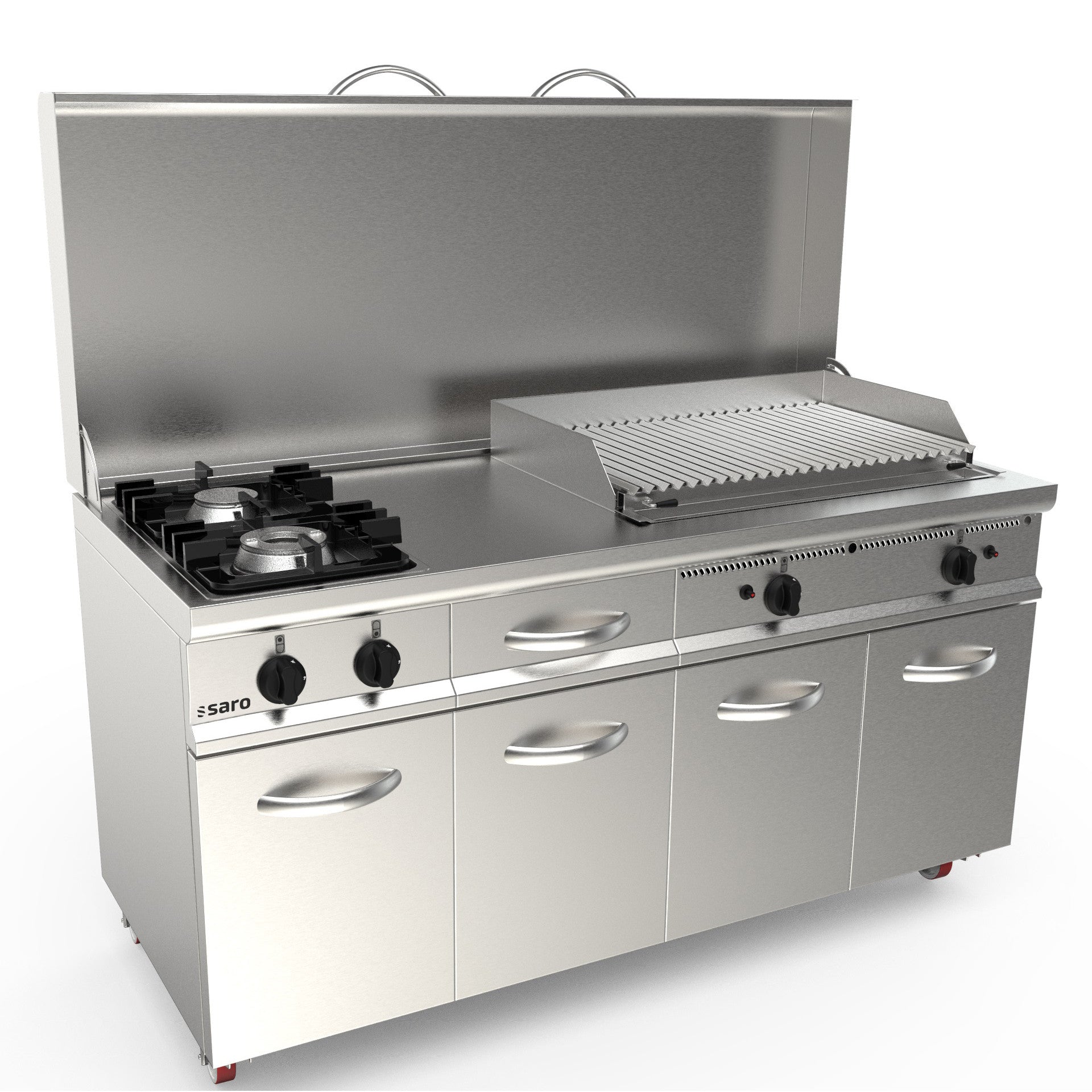 Îlot de cuisine mobile - 2 brûleurs - Grill pierre de lave - 28 kW - Filchef Saro - Fourneau sur meuble électrique professionnel CHR - matériel cuisine pro - Cuistéo
