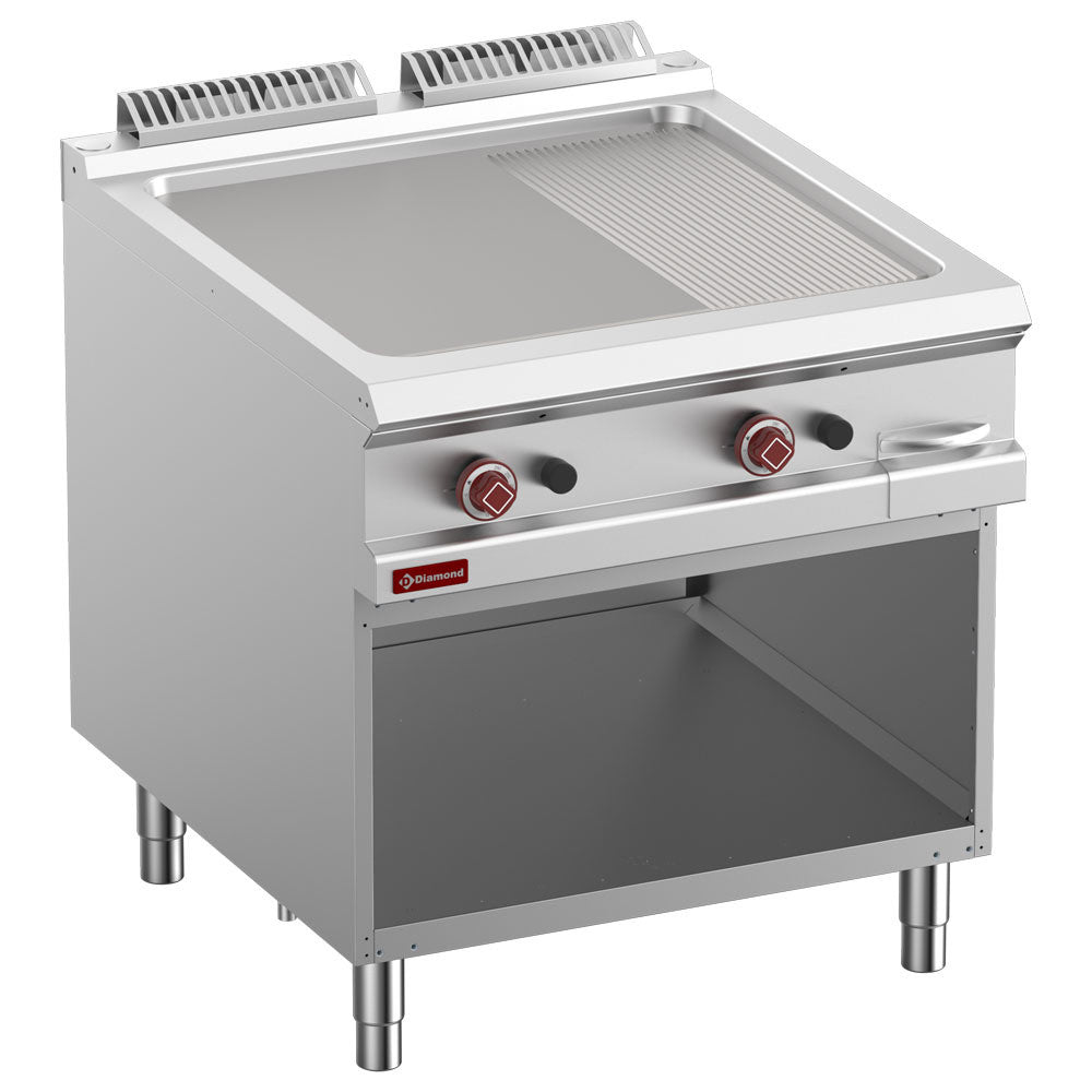 Plaque de cuisson gaz 2/3 - 1/3 rainurée - module 1/1 - Diamond