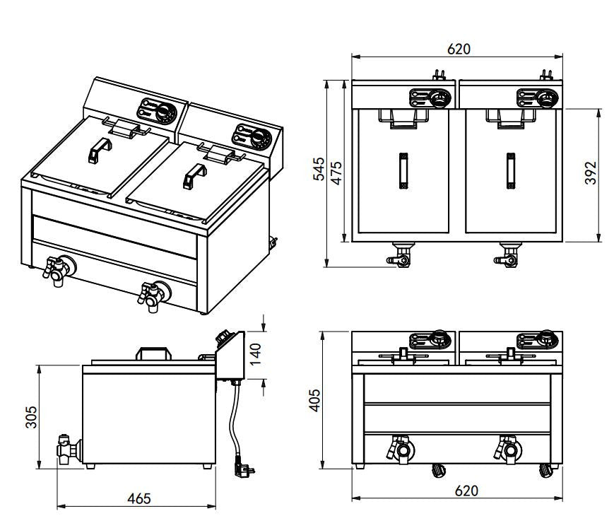 Friteuse électrique 620x545x305 mm 8 L 3 kW Combisteel - vue 2 - Friteuse à poser électrique pro CHR - Cuistéo