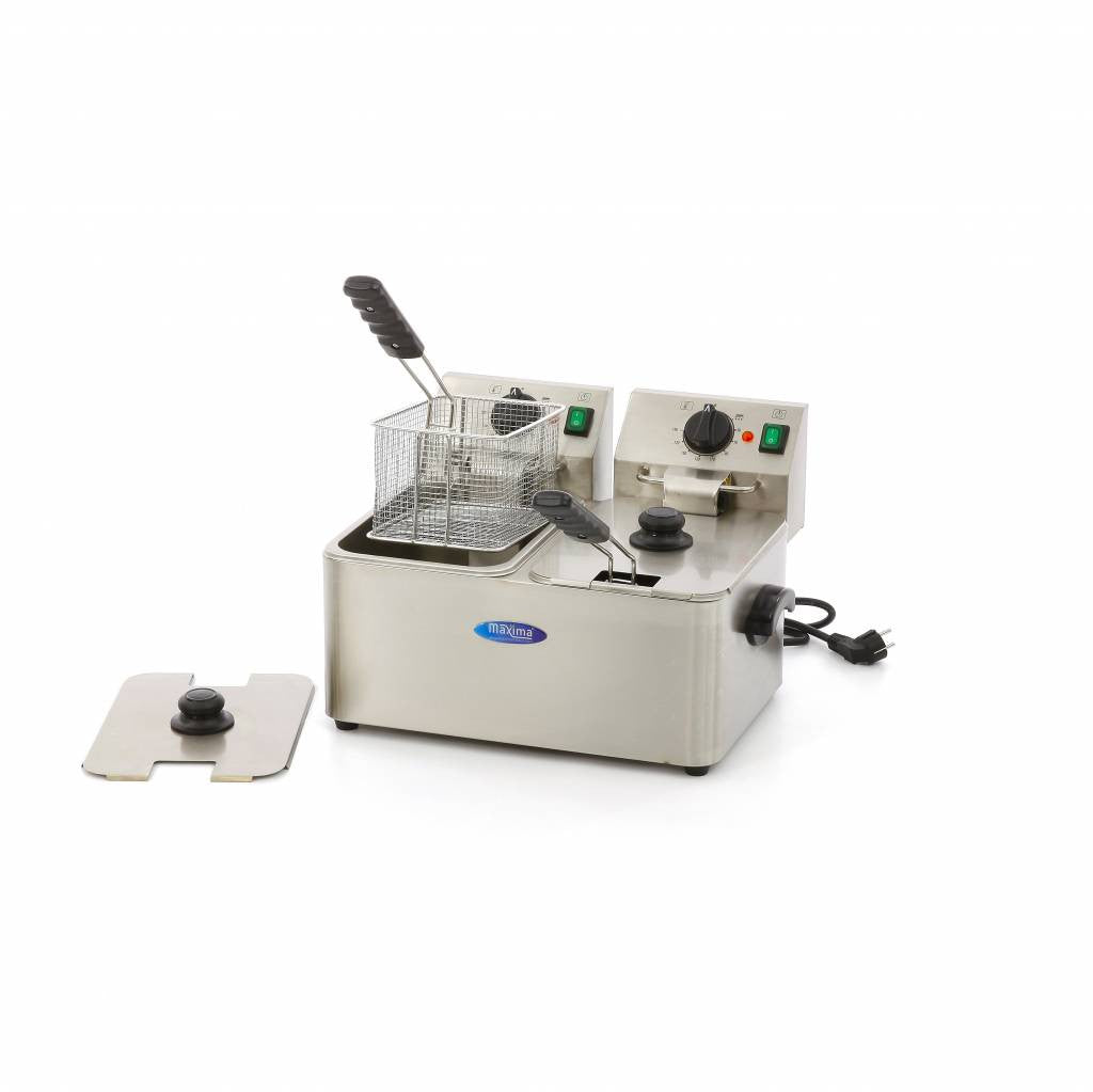 Friteuse double - Électrique - 2x4 litres - 2 paniers - Zone froide 2500 W Maxima - Friteuse à poser électrique professionnel CHR - matériel cuisine pro - Cuistéo