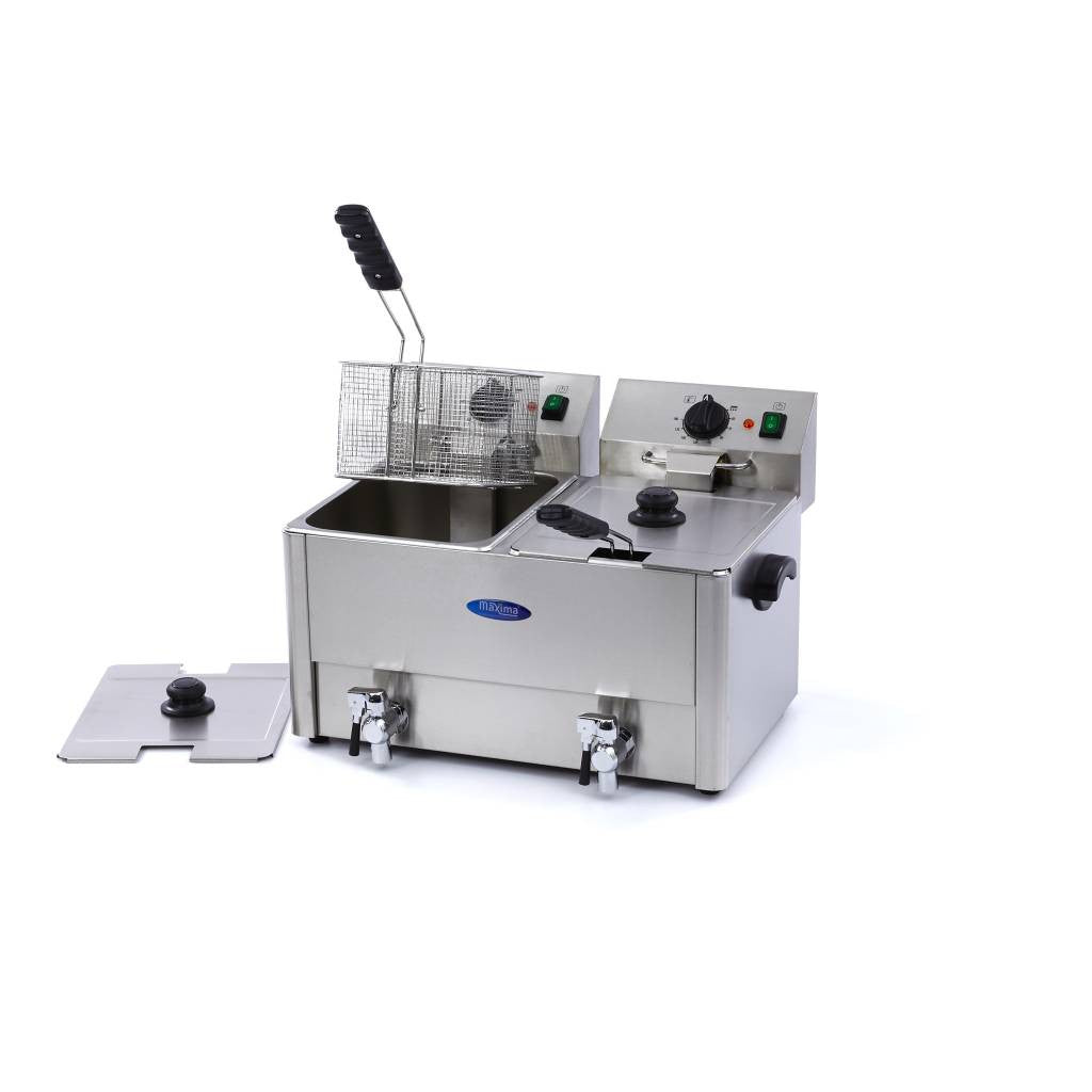 Friteuse - 2 x 8L - 2 paniers - avec robinet de vidange 3250 W Maxima - Friteuse à poser électrique professionnel CHR - matériel cuisine pro - Cuistéo