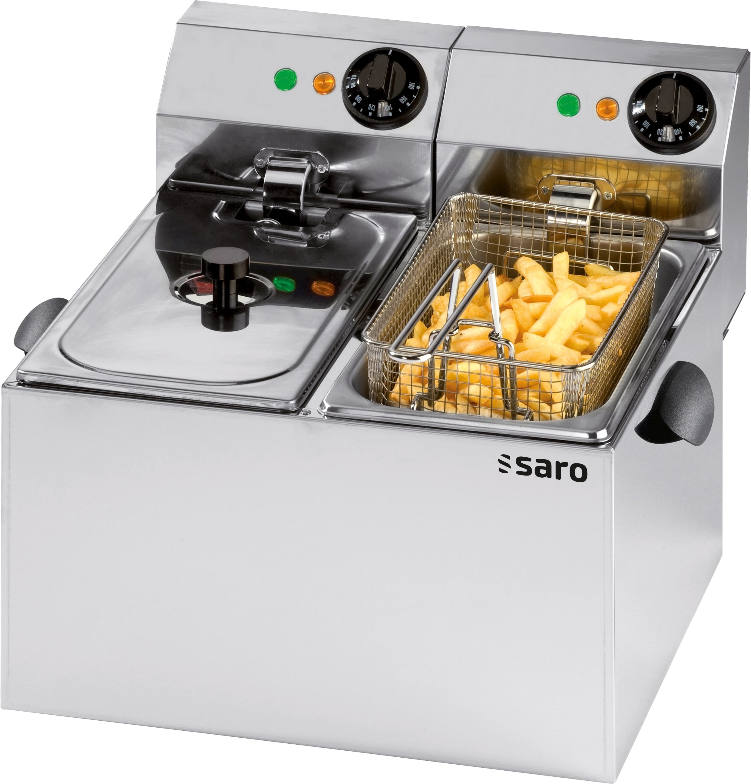Friteuse double - 2x4L - Température 0/+180°C - Cuves amovibles - Thermostat sécurité Saro - Friteuse à poser électrique professionnel CHR - matériel cuisine pro - Cuistéo