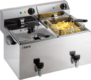 Friteuse double - 2x8L - Température 0/+180°C - Cuves amovibles - Robinet vidange Saro - Friteuse à poser électrique professionnel CHR - matériel cuisine pro - Cuistéo