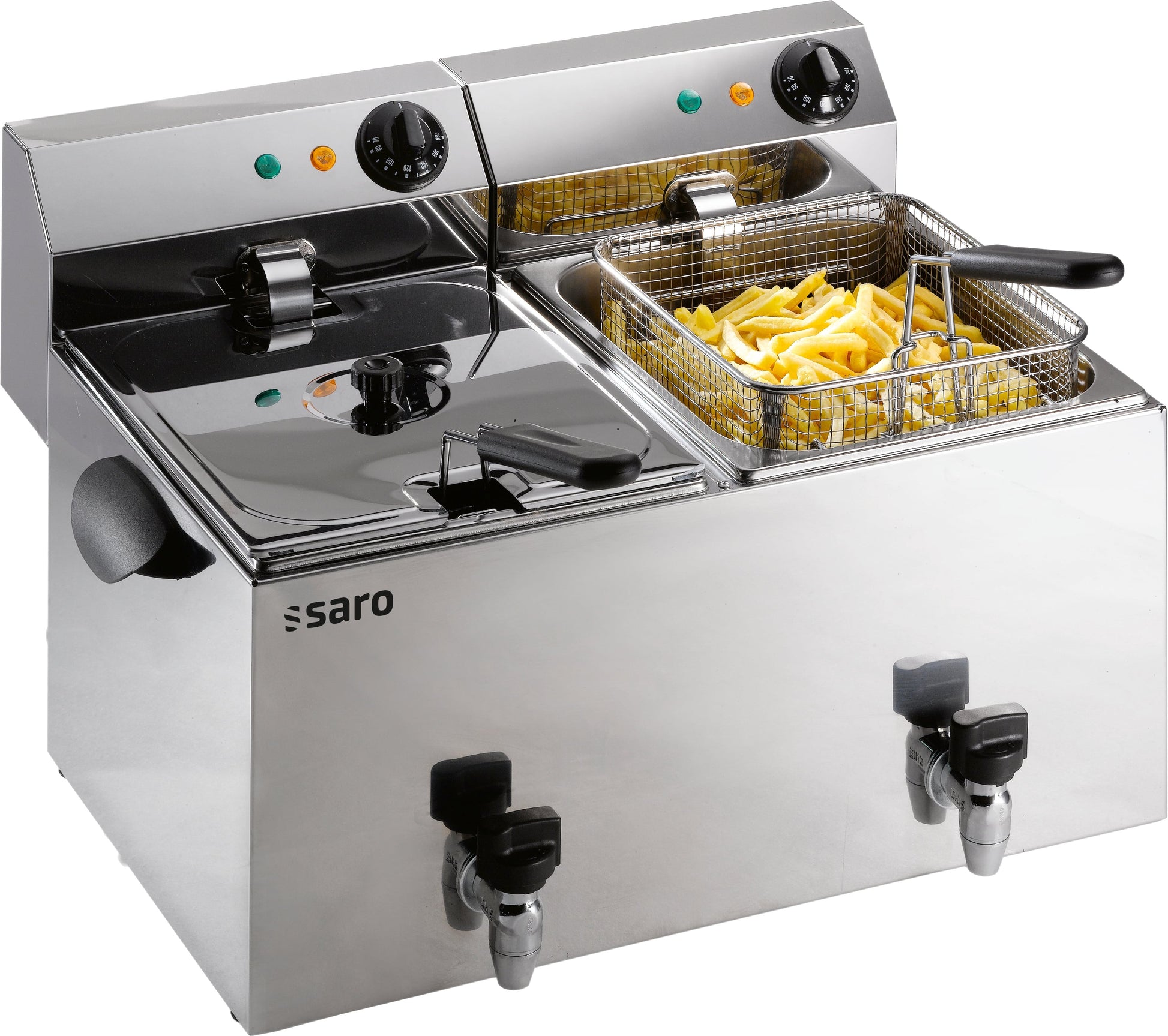 Friteuse double - 2x8L - Température 0/+180°C - Cuves amovibles - Robinet vidange Saro - Friteuse à poser électrique professionnel CHR - matériel cuisine pro - Cuistéo
