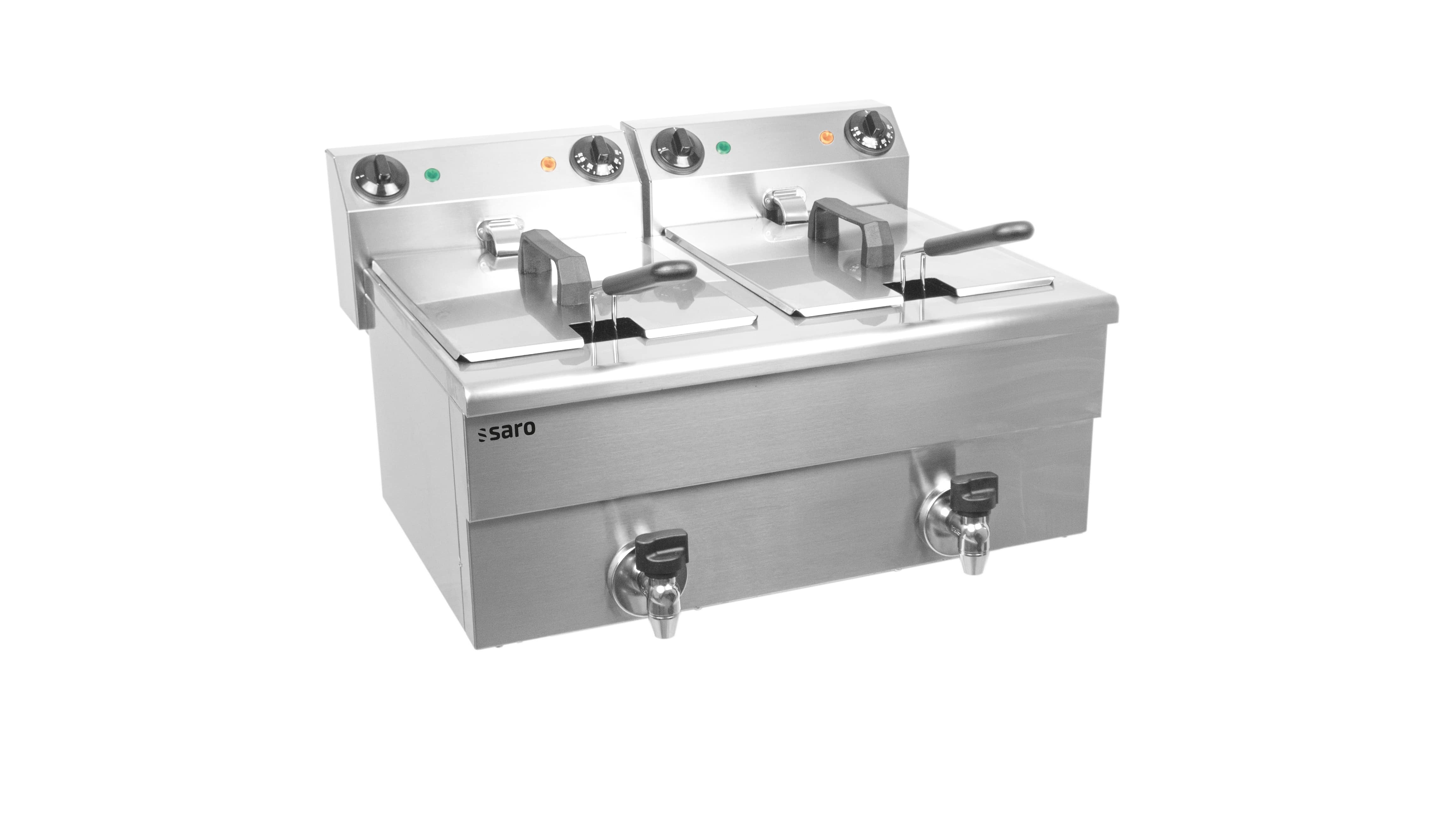 Friteuse double - 2x10L - Température 0/+180°C - Cuves amovibles - Robinet vidange Saro - Friteuse à poser électrique professionnel CHR - matériel cuisine pro - Cuistéo
