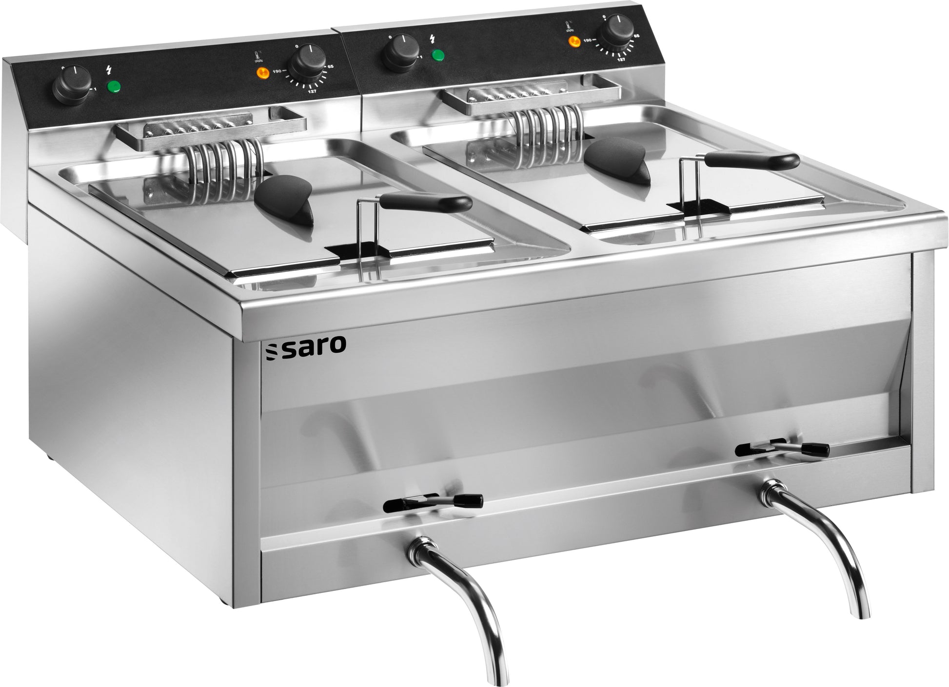 Friteuse double - 2x9L - Température 0/+180°C - Cuves amovibles - Robinet vidange Saro - Friteuse à poser électrique professionnel CHR - matériel cuisine pro - Cuistéo
