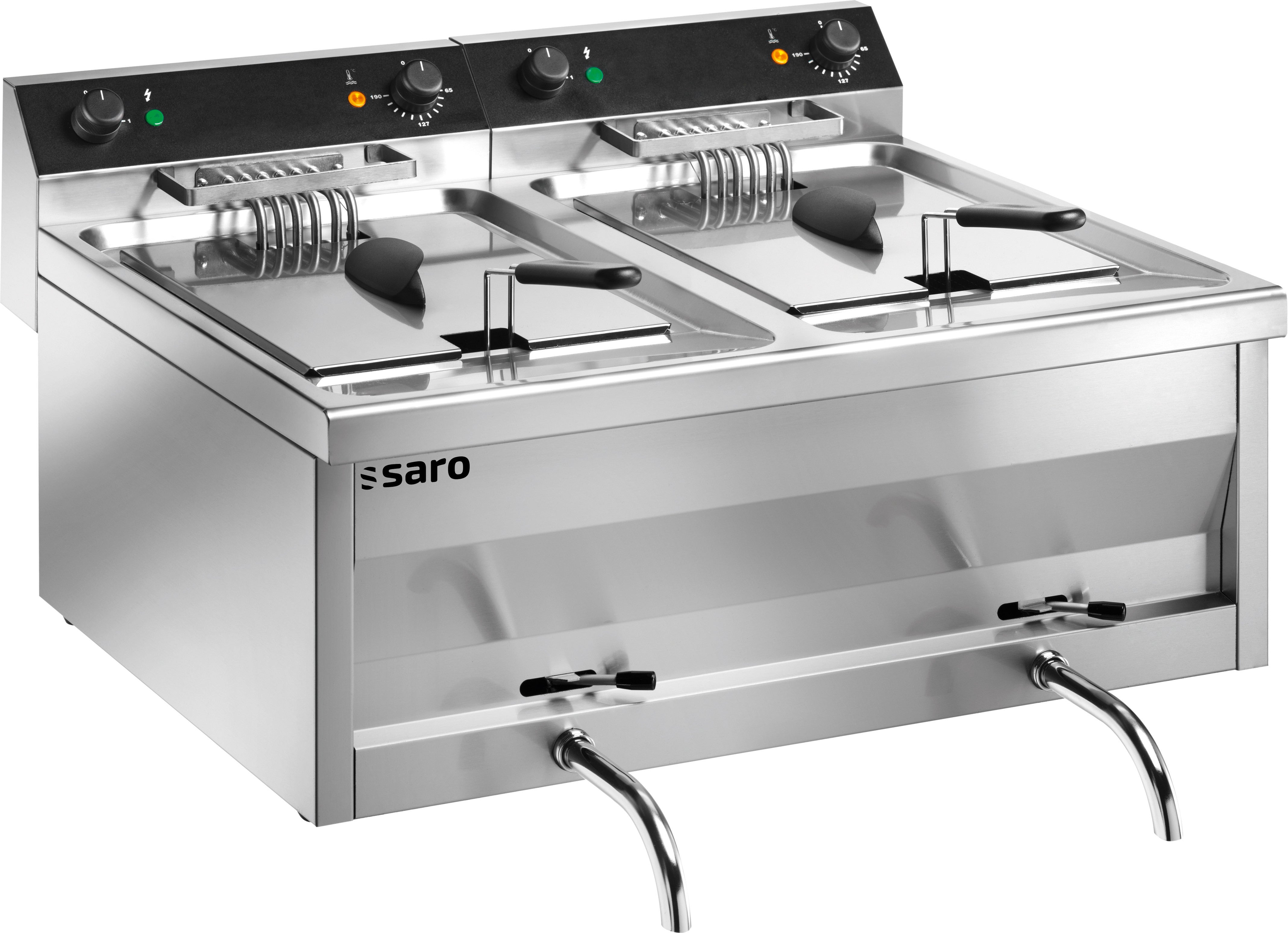 Friteuse double - 2x9L - Température 0/+180°C - Cuves amovibles - Robinet vidange Saro - Friteuse à poser électrique professionnel CHR - matériel cuisine pro - Cuistéo
