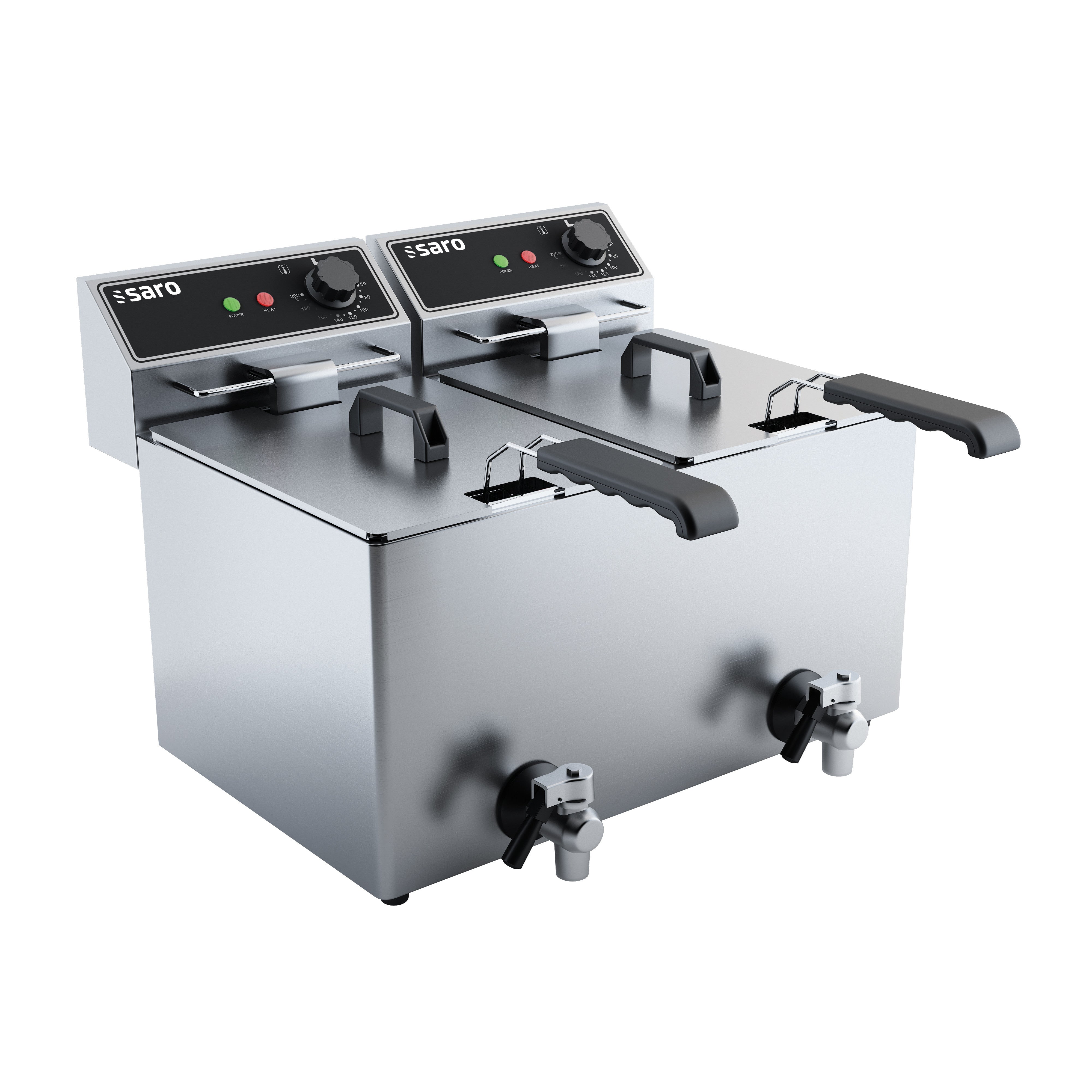Friteuse double - 2x8L - Température 60/+200°C - Cuves amovibles - Robinet vidange Saro - Friteuse à poser électrique professionnel CHR - matériel cuisine pro - Cuistéo