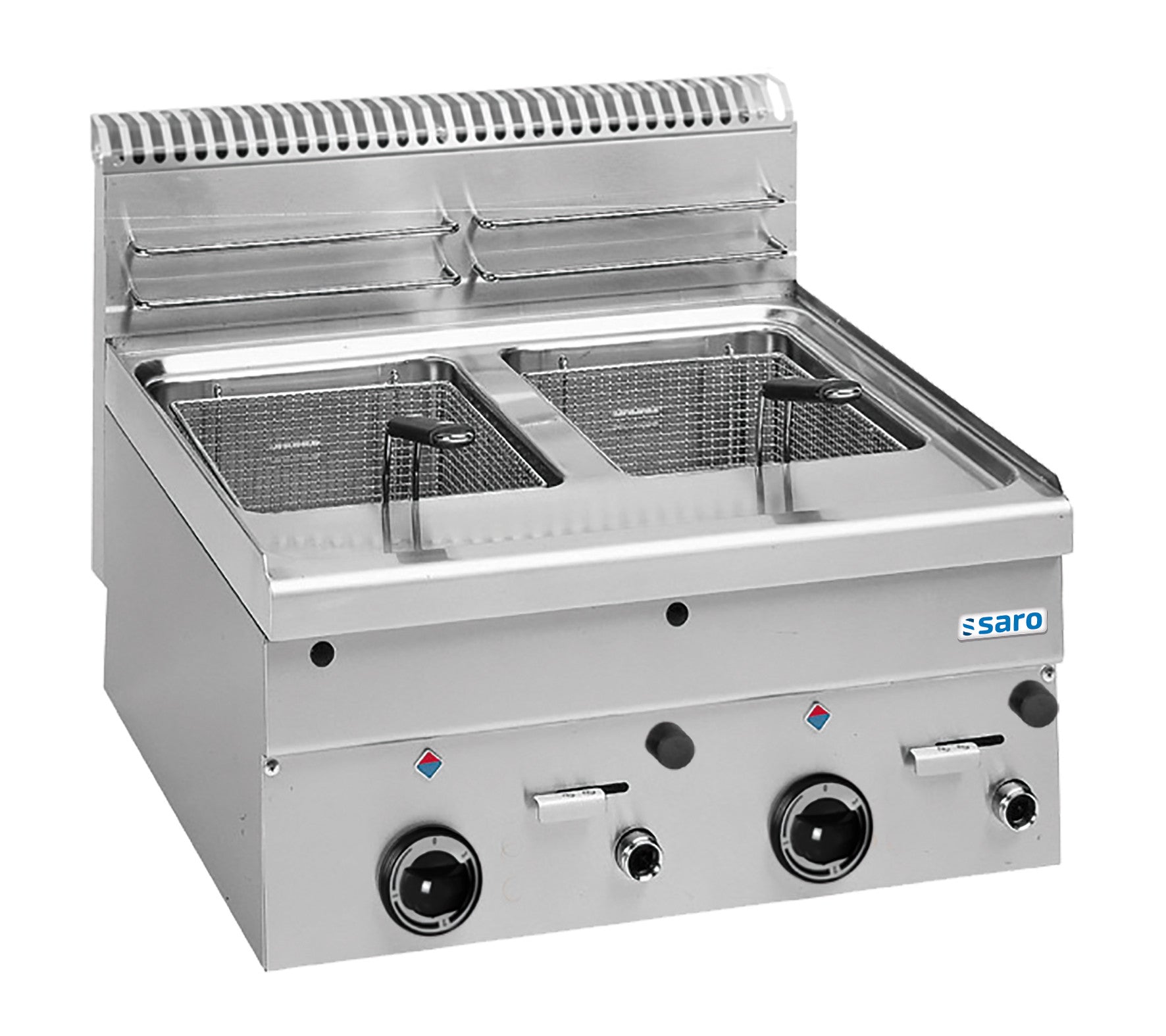 Friteuse gaz - 2x8L - Température 90-190°C - Zone froide - Robinet vidange 14.8 kW Saro - Friteuse à poser gaz professionnel CHR - matériel cuisine pro - Cuistéo