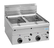 Friteuse gaz - 2x8L - Température 90-190°C - Zone froide - Robinet vidange 14.8 kW Saro - Friteuse à poser gaz professionnel CHR - matériel cuisine pro - Cuistéo